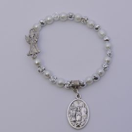 Imagem do produto Pulseira Infantil Anjo da Guarda prateada c/ medalha do Divino Pai Eterno.