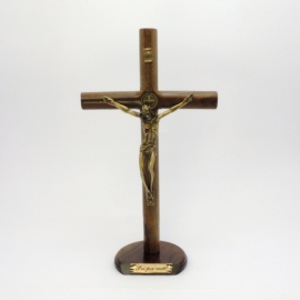 Imagem do produto Crucifixo São Bento madeira cilíndrica 26cm c/ base. - 