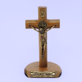Imagem do produto Crucifixo São Bento madeira cilíndrica 12cm c/base. - 