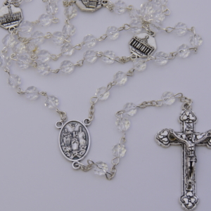 Terço Cristal 6mm incolor 4 Basílicas Papais