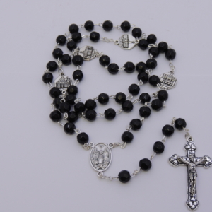 Terço Cristal 6mm preto 4 Basílicas Papais