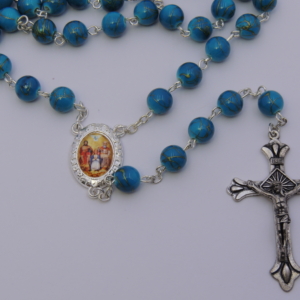 Terço Acrílico 8mm Azul rajado Trevo Pai Eterno.